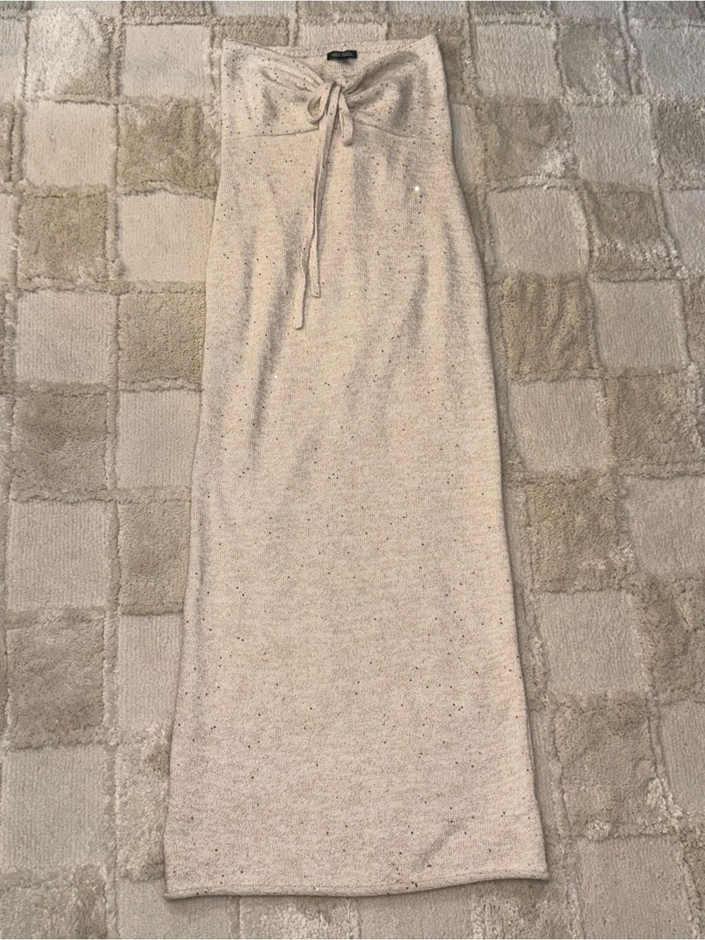 Beige Speckled Knit Maxi Tube Beach Dress with Tie Size XS